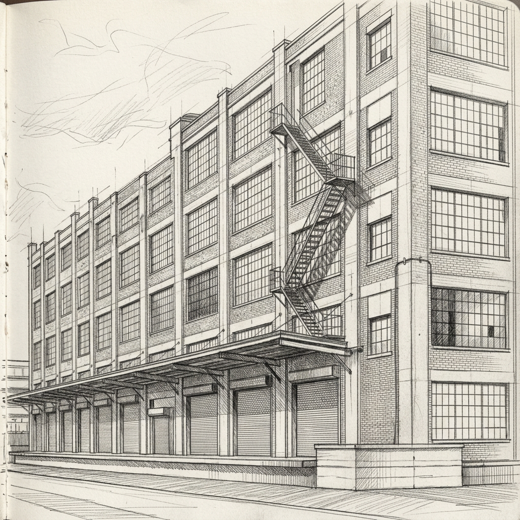 Sunset Park factory loft with concrete columns and tall windows